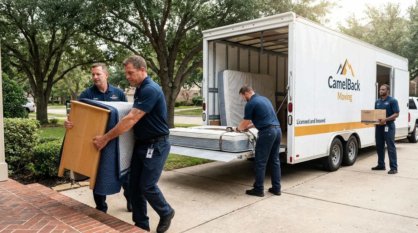 Crew loading residential truck for cross-state move from Capron, IL