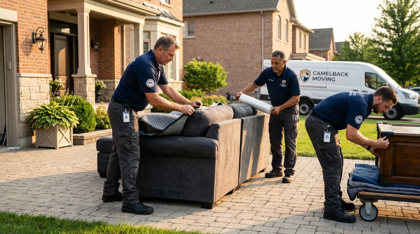 Large estate moving crew wrapping furniture in Capron, IL